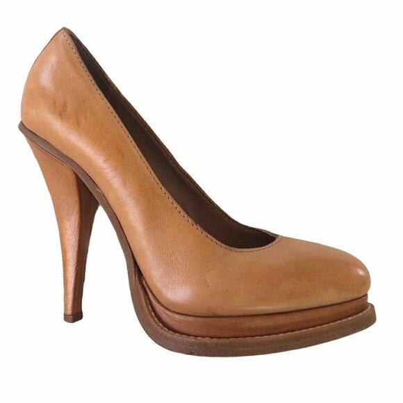 ACNE STUDIOS Melrose Tan Leather Platform Heels 39 - Picture 8 of 12
